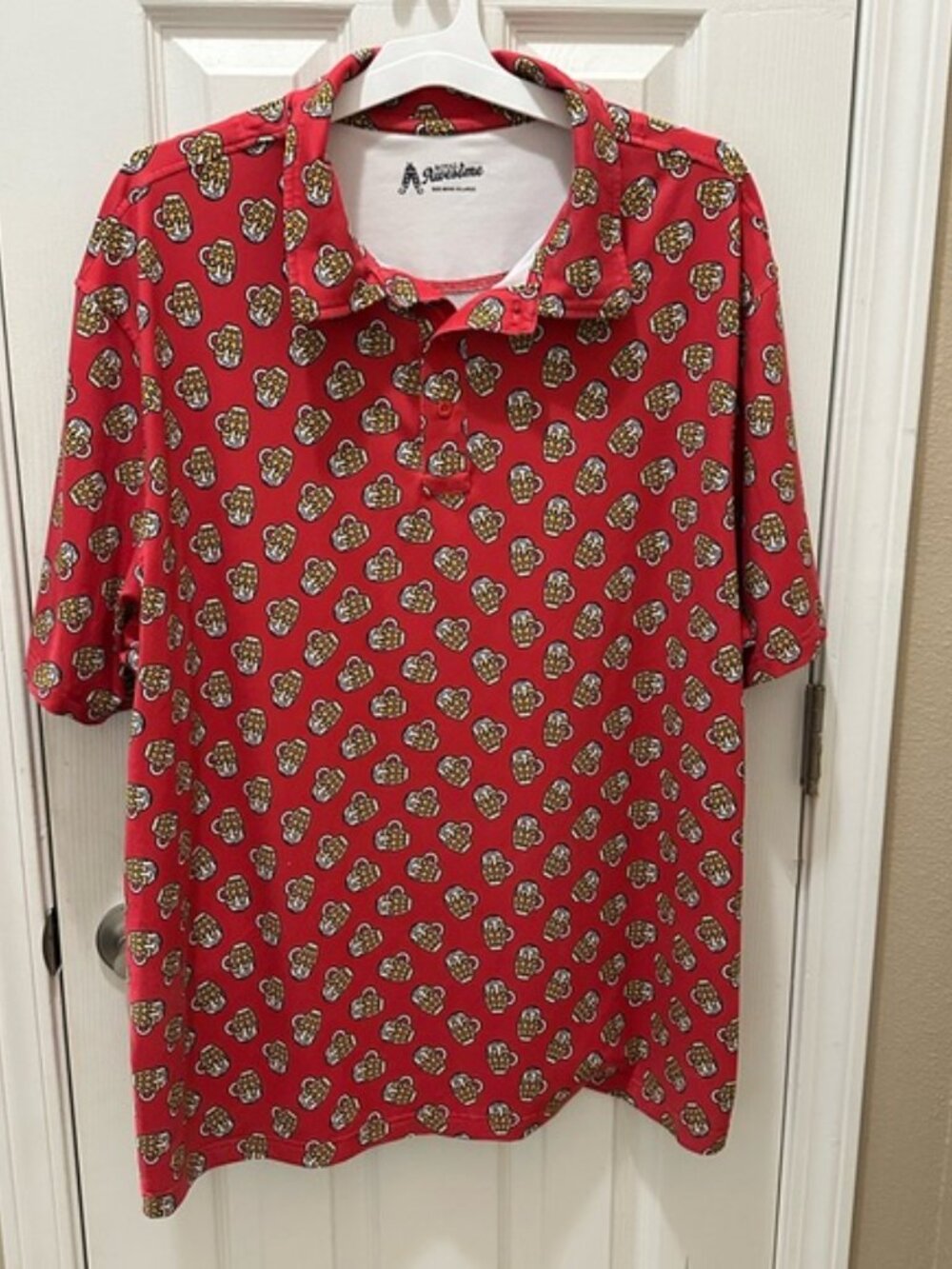 Royal & Awesome Golf Polo Shirt BEER MUGS Men's XXL Red - Picture 4 of 12